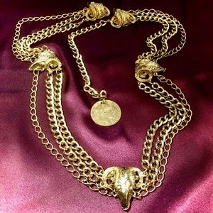 VINTAGE 1960s RAM’S HEAD BRASS CHAIN BELT w COIN
